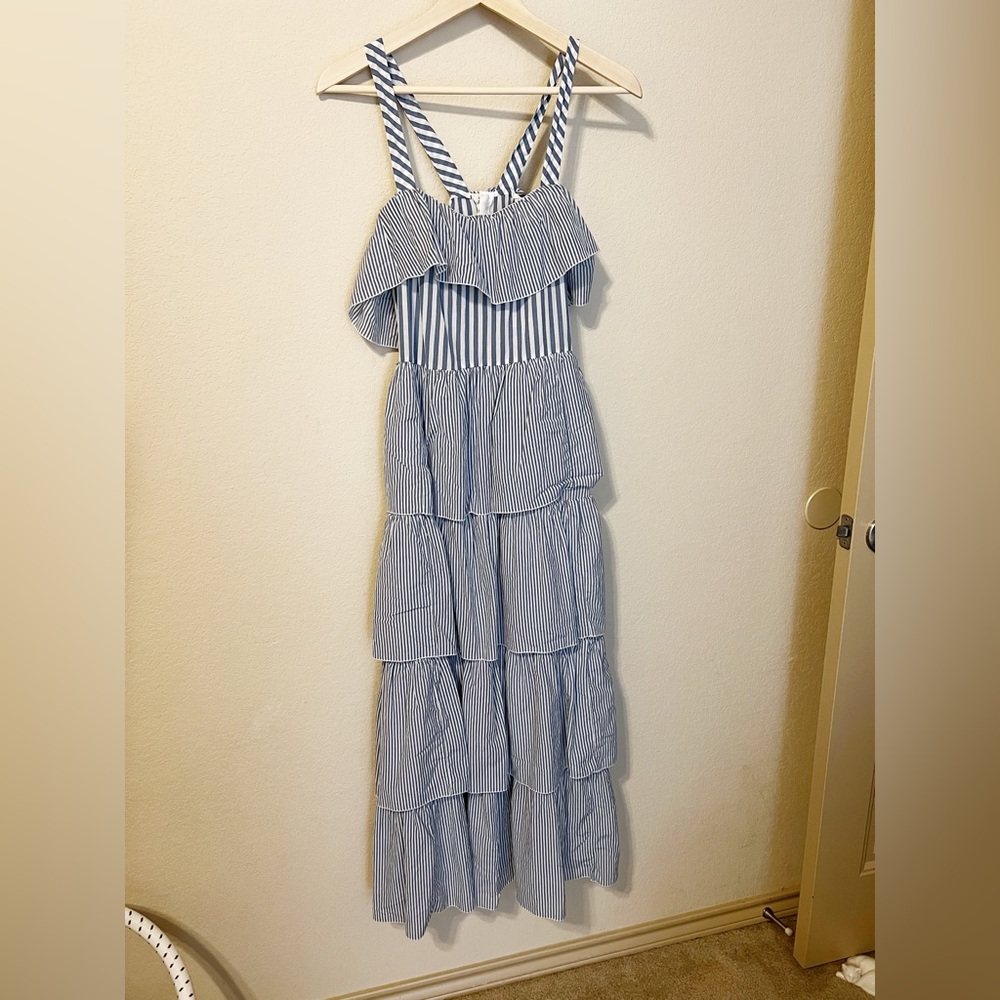 Victoria Secret Blue and White Striped Ruffle Tiered Maxi Dress